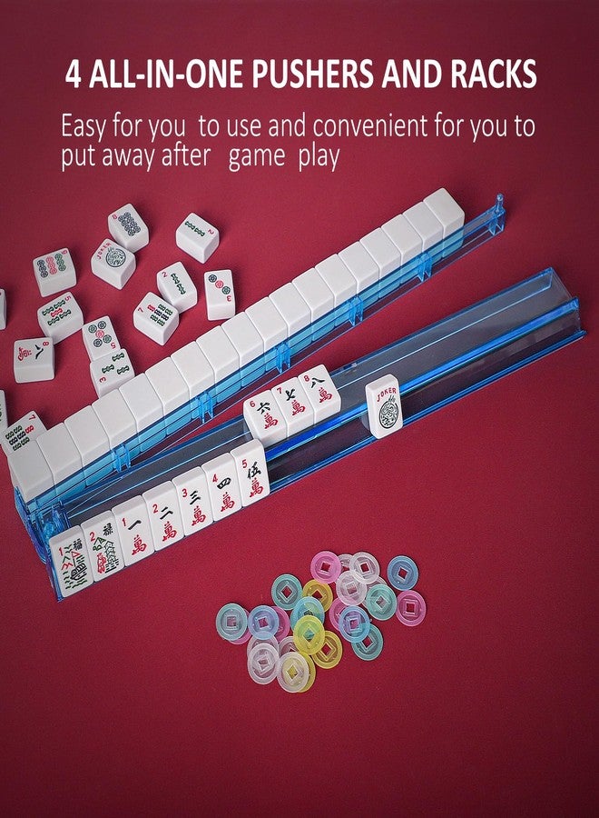 Jongyance American Mahjong Set with Blue Carrying Bag, 166 White Tiles, 4 All-in-One Rack/Pushers, Mahjong Tiles Set (Ma Jong, Mah-Jongg, Majiang) - Image 5